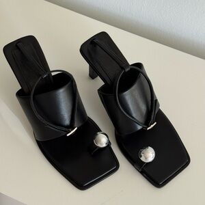 COS Black Leather Heeled Sandals with Silver Accents